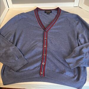 Brooks brothers supima cotton XL button front V neck sweater blue red stripe